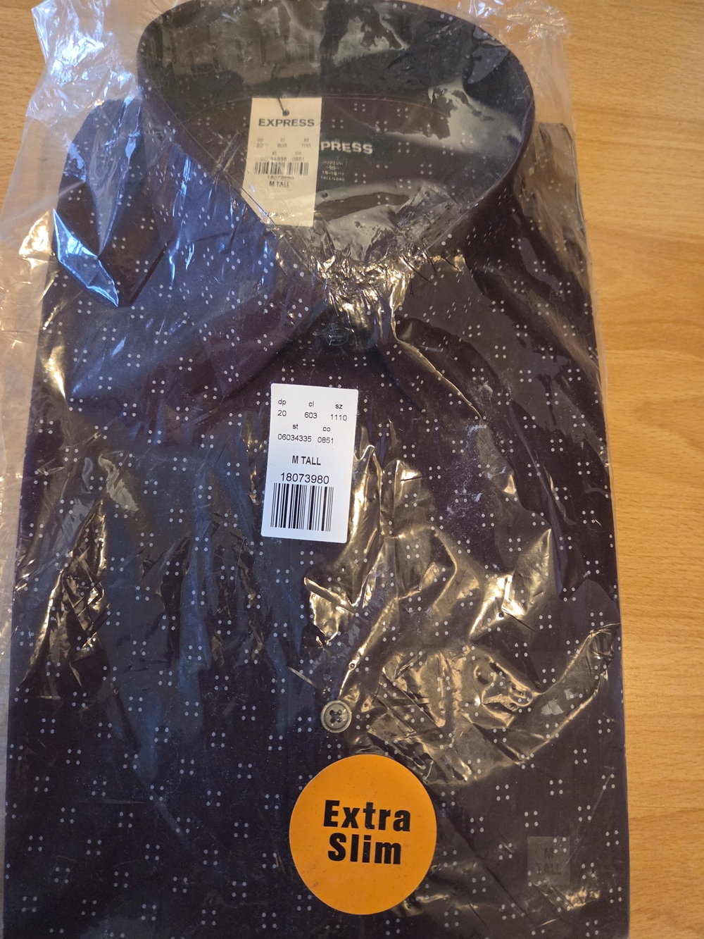 NWT Express Men's Extra Slim Brown Shirt with White Dot Grid